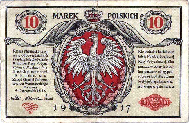 Polish banknote from 1917 10 Marek Polskich